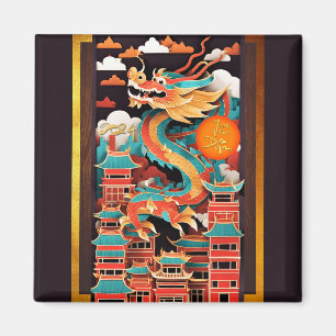 Cute Chinese New Year Dragon Origami SqM2 Magnet