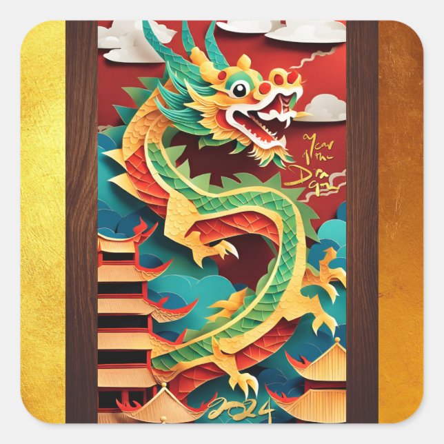 Cute Chinese New Year Dragon Origami SqS Square Sticker (Front)