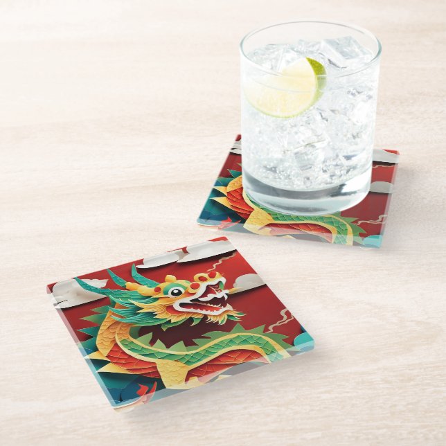 Cute Chinese New Year Dragon Zodiac Birthday GlSC1 Glass Coaster (Angled)