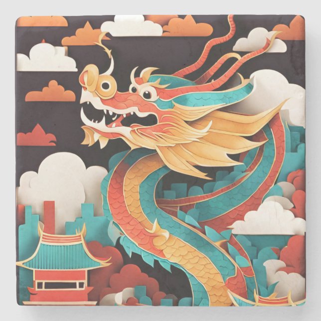 Cute Chinese New Year Dragon Zodiac Birthday MC2 Stone Coaster (Front)
