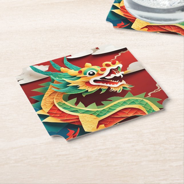Cute Chinese New Year Dragon Zodiac Birthday PapC1 Paper Coaster (Angled)