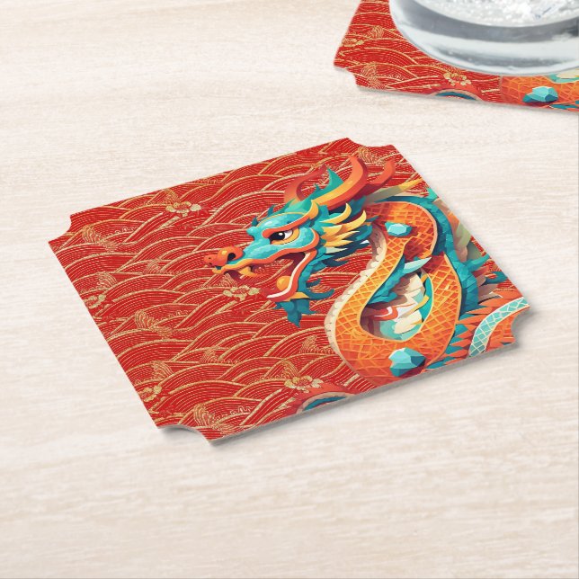 Cute Chinese New Year Dragon Zodiac Birthday PapC Paper Coaster (Angled)