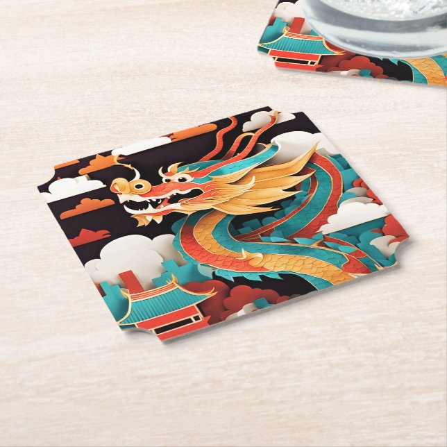 Cute Chinese New Year Dragon Zodiac Birthday PapC Paper Coaster (Angled)
