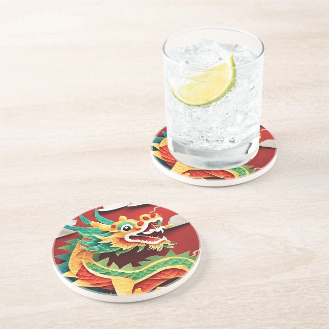 Cute Chinese New Year Dragon Zodiac Birthday RSC1 Coaster (Side)