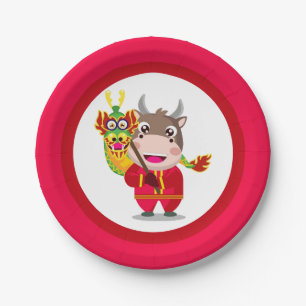 Cute Chinese New Year of the Ox Traits Paper Plate