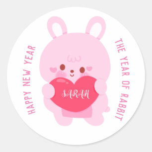 Cute Chinese New Year of The Rabbit Custom Name Classic Round Sticker
