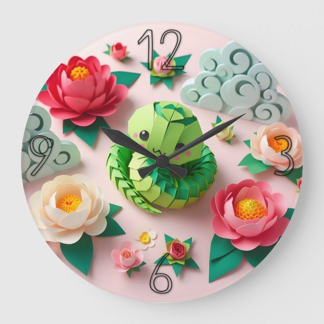 Cute Chinese New Year Snake Origami WC1 Large Clock (Front)