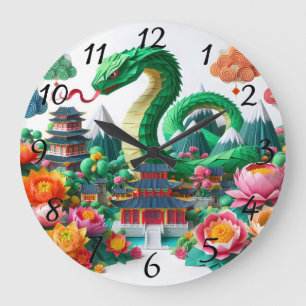 Cute Chinese New Year Snake Origami WC6 Large Clock