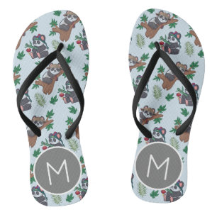 Cute Chinese Pandas Pattern Monogram Flip Flops