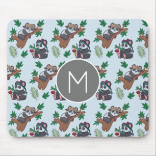 Cute Chinese Pandas Pattern Monogram Mouse Mat