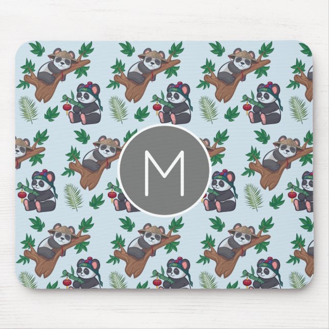 Cute Chinese Pandas Pattern Monogram Mouse Mat (Front)