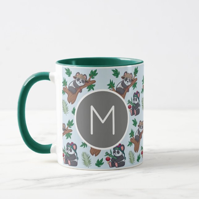 Cute Chinese Pandas Pattern Monogram Mug (Left)