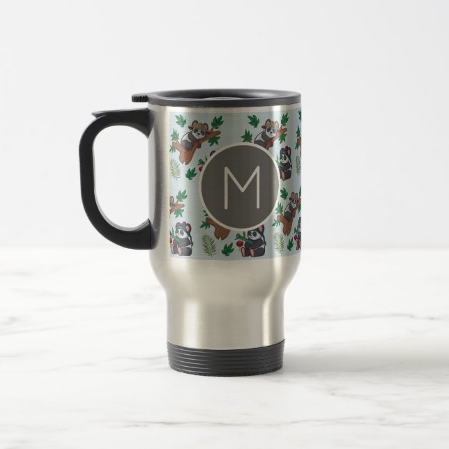 Cute Chinese Pandas Pattern Monogram Travel Mug (Left)