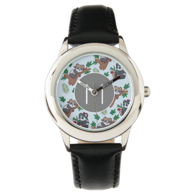 Cute Chinese Pandas Pattern Monogram Watch (Front)