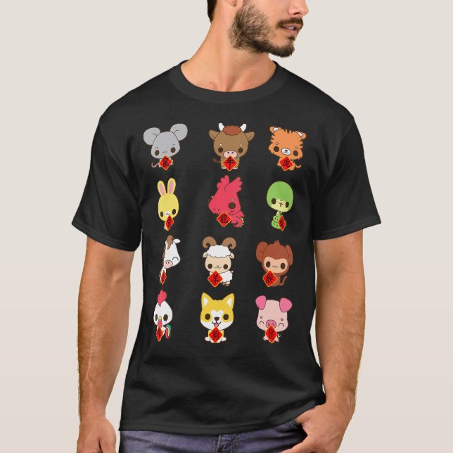 Cute Chinese Zodiac Animal Signs Lunar New Year 1 T-Shirt (Front)