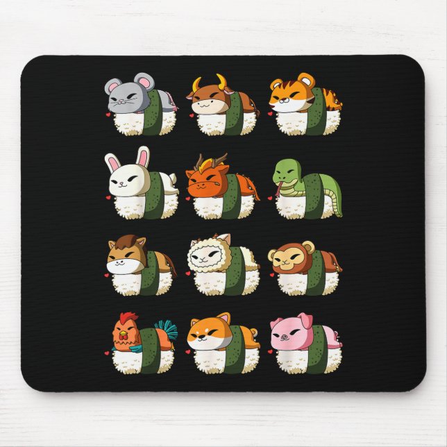 Cute Chinese Zodiac Animal Signs Lunar New Year Su Mouse Mat (Front)