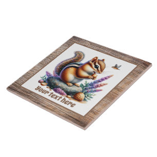Cute chipmunk add text watercolor tile