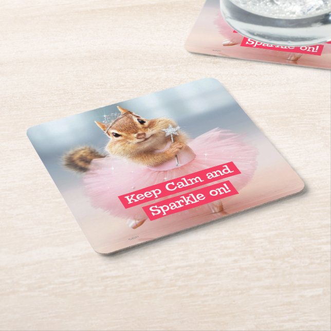 Cute Chipmunk Ballerina in tutu at Dance Studio Square Paper Coaster (Angled)