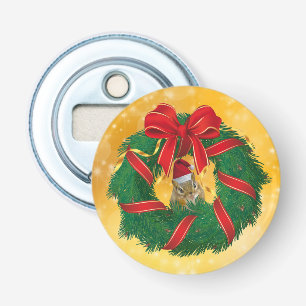 Cute Chipmunk Christmas Wreath Bottle Opener