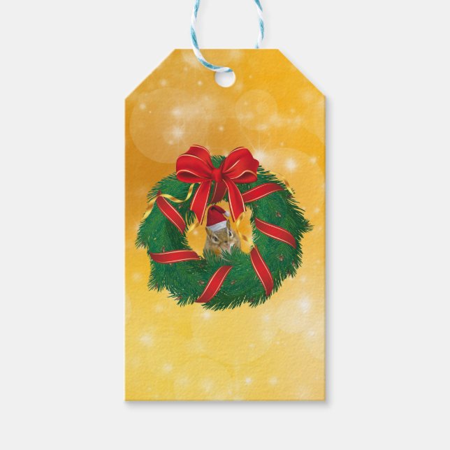 Cute Chipmunk Christmas Wreath Gift Tags (Front)