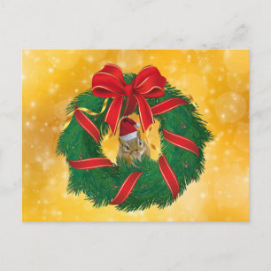 Cute Chipmunk Christmas Wreath Holiday Postcard