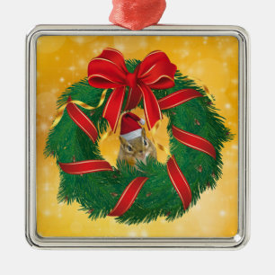 Cute Chipmunk Christmas Wreath Metal Tree Decoration