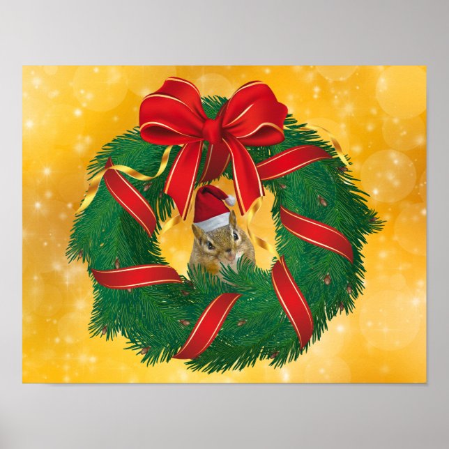 Cute Chipmunk Christmas Wreath Poster (Front)
