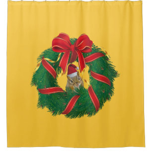 Cute Chipmunk Christmas Wreath Shower Curtain