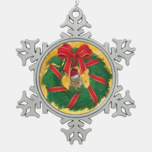 Cute Chipmunk Christmas Wreath Snowflake Pewter Christmas Ornament