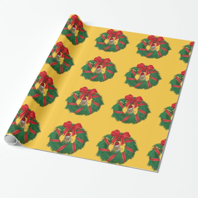 Cute Chipmunk Christmas Wreath Wrapping Paper (Unrolled)