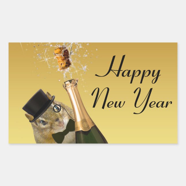 Cute Chipmunk Happy New Year Rectangular Sticker (Front)