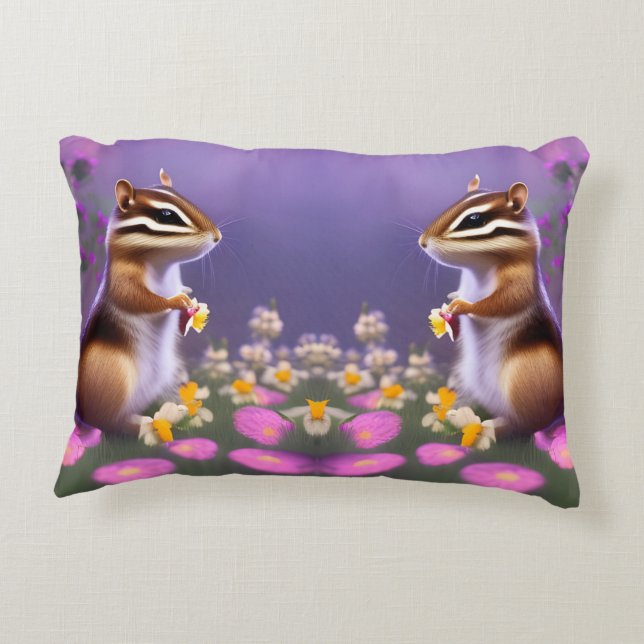 Cute Chipmunk in Flowers Decorative Cushion (Back)