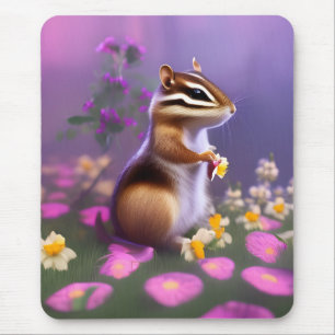 Cute Chipmunk in Flowers Mouse Mat