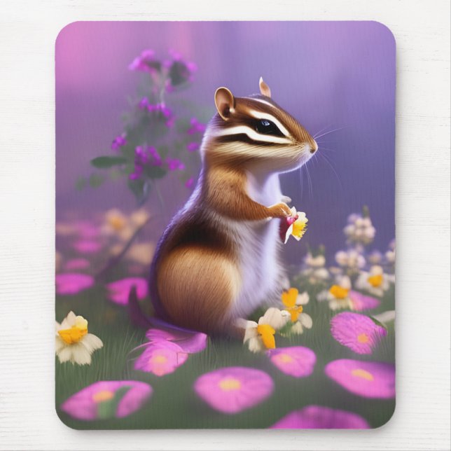 Cute Chipmunk in Flowers  Mouse Mat (Front)