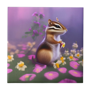 Cute Chipmunk in Flowers Tile