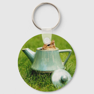 Cute Chipmunk in Teapot Key Ring