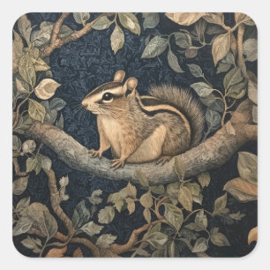 Cute Chipmunk in William Morris Style Forest Square Sticker
