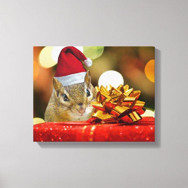 Cute Chipmunk Merry Christmas Canvas Print (Front)