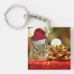 Cute Chipmunk Merry Christmas Key Ring