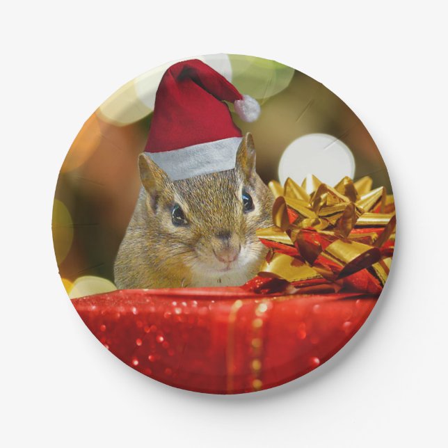 Cute Chipmunk Merry Christmas Paper Plate (Front)