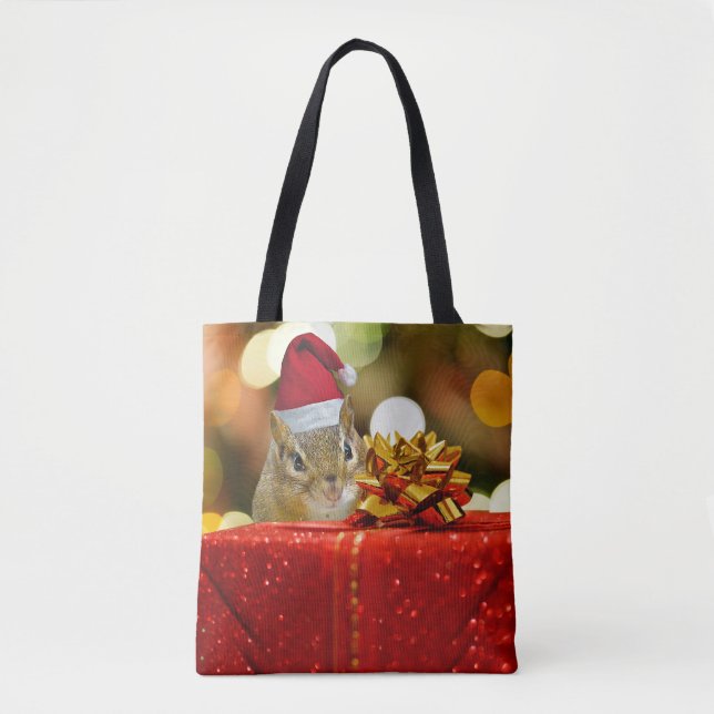 Cute Chipmunk Merry Christmas Tote Bag (Front)