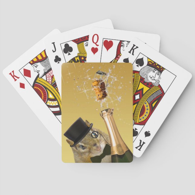 Cute Chipmunk New Year’s Eve Party Playing Cards (Back)