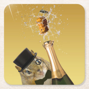 Cute Chipmunk New Year’s Eve Party Square Paper Coaster