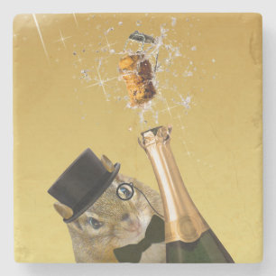 Cute Chipmunk New Year’s Eve Party Stone Coaster