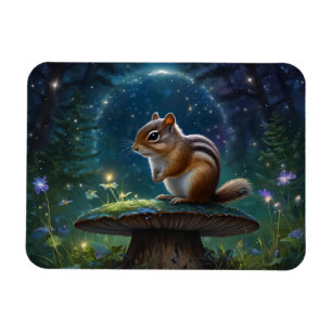 Cute Chipmunk on Mushroom in Magical Garden Magnet