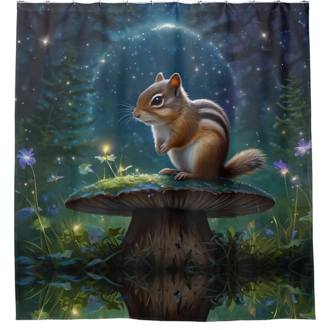 Cute Chipmunk on Mushroom in Magical Garden Shower Curtain (Front)
