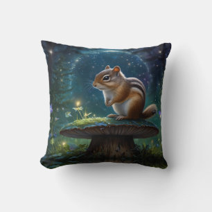 Cute Chipmunk on Mushroom in Moonlight Cushion
