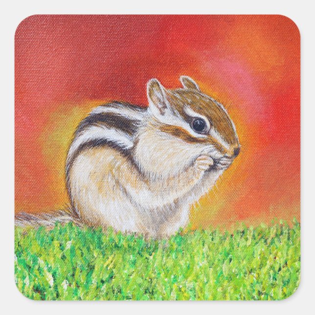 Cute Chipmunk Painting Square Sticker (Front)