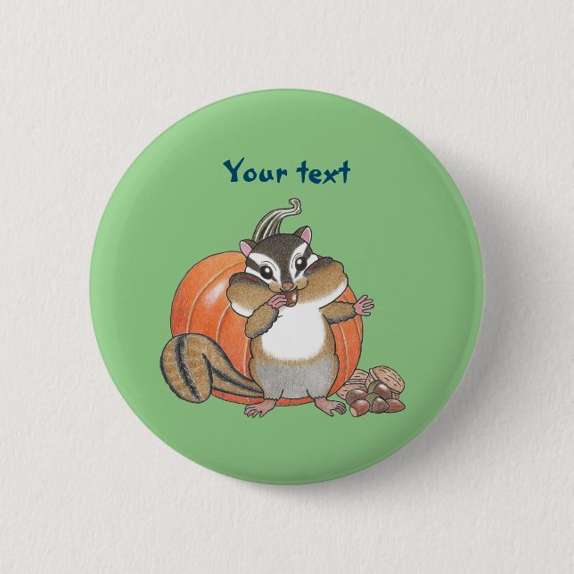 Cute Chipmunk Pumpkin Nuts Button (Front)