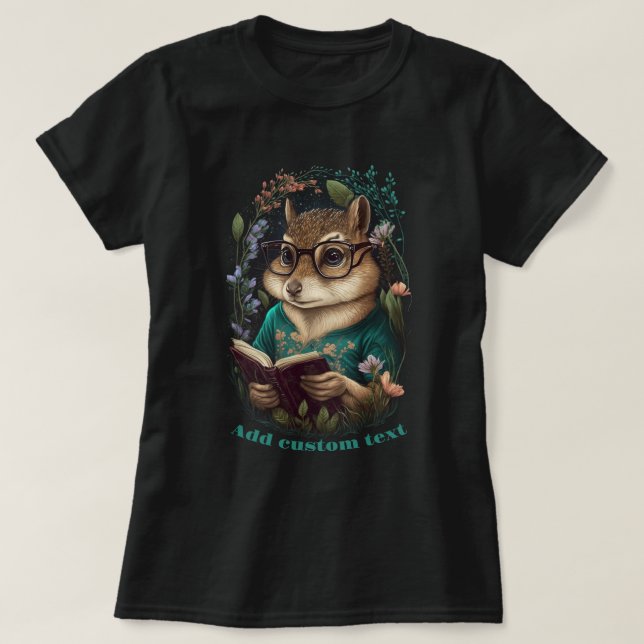 Cute Chipmunk Read Book wildflower, Chipmunk Lover T-Shirt (Design Front)